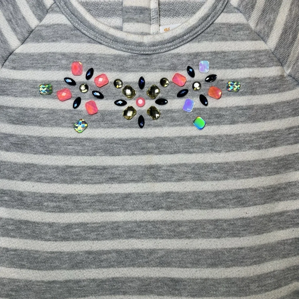 Gymboree Enchanted Winter‎ Gray Striped Jewel Dress 6 Girl Cute Gems
